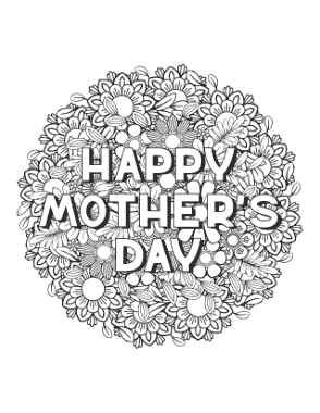 Mothers Day Happy Day Flower Doodle Coloring Template