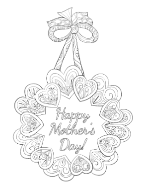 Mothers Day Heart Doodle Wreath Teens Coloring Template