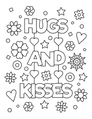 Mothers Day Hugs And Kisses Coloring Template