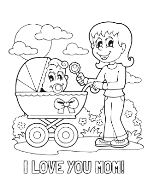Mothers Day I Love You Mom Baby Pram Coloring Template