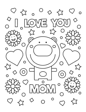 Mothers Day I Love You Mom Bear Coloring Template