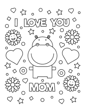 Mothers Day I Love You Mom Hippo Coloring Template