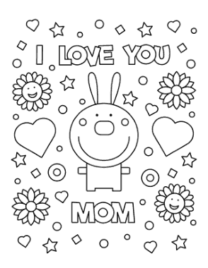 Free Download PDF Books, Mothers Day I Love You Mom Rabbit Coloring Template