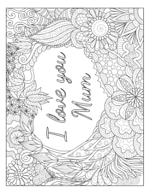 Mothers Day I Love You Mum Doodle Teens Coloring Template