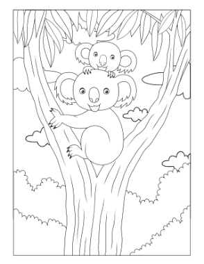 Mothers Day Koala Mom Baby Gum Tree Coloring Template