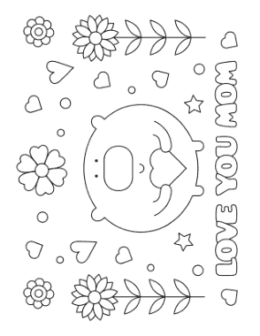 Mothers Day Love You Mom Flowers Hearts Cute Coloring Template