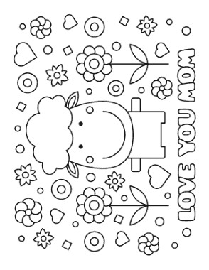 Mothers Day Love You Mom Sheep Cute Coloring Template