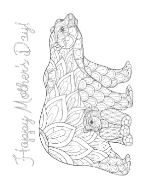 Mothers Day Mother Baby Bear Teen Doodle Coloring Template