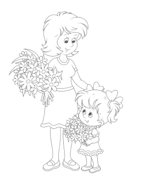 Mothers Day Mother Daughter Flowers Coloring Template