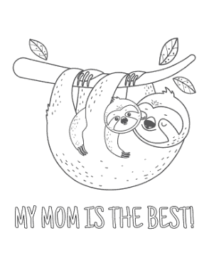 Mothers Day Sloths Best Mom Coloring Template