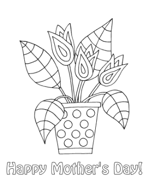 Mothers Day Tulips In Pot Coloring Template