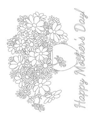 Mothers Day Vase Of Flowers Coloring Template
