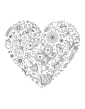 Free Download PDF Books, Heart Butterfly Flowers Doodle for Adults Coloring Template