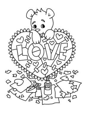 Heart Cute Bear Valentine Craft Coloring Template