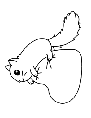 Heart Cute Cat Climbing on Heart Cushion Coloring Template