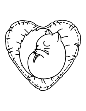 Heart Cute Cat on Heart Cushion Coloring Template