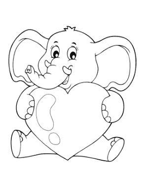 Heart Cute Elephant Holding Heart Coloring Template