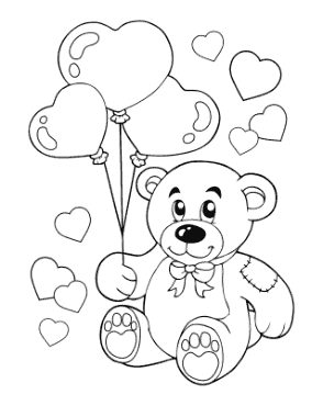 Heart Cute Teddy Heart Balloons Coloring Template