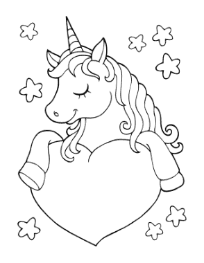 Heart Cute Unicorn With Heart Coloring Template