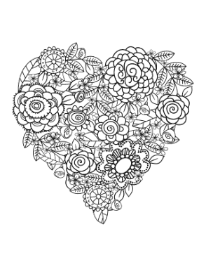Heart Flower Doodle for Adults Coloring Template