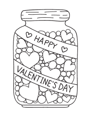 Heart Jar of Hearts Valentines Day Coloring Template