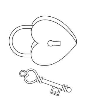 Heart Key To Heart Lock Coloring Template