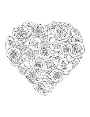 Heart Made of Roses for Adults Coloring Template