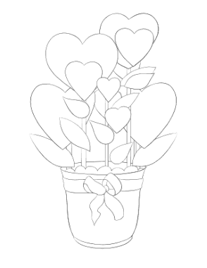 Heart Pot Plant Coloring Template