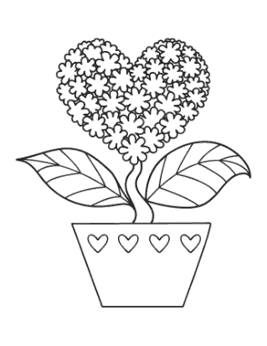 Heart Shaped Flower In Pot Coloring Template