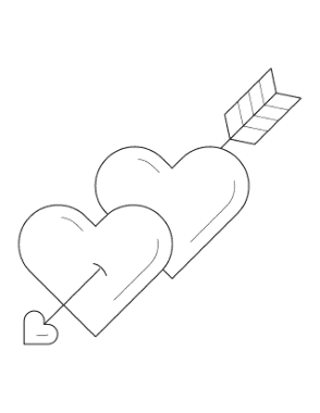 Heart Two Hearts With Arrow Coloring Template