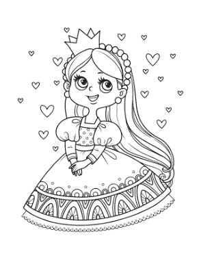 Princess Cute Hearts Coloring Template