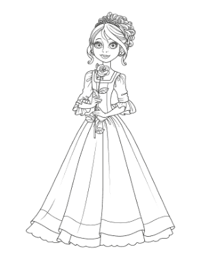 Princess Cute With Rose Coloring Template