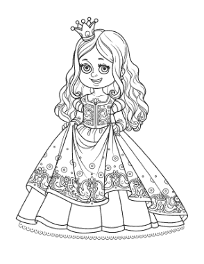 Princess Frilly Dress Cute Coloring Template