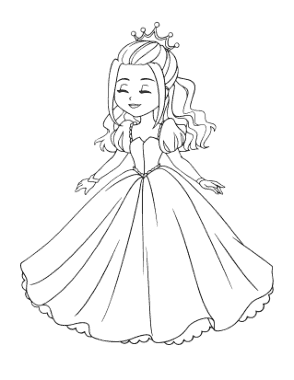 Free Download PDF Books, Princess Frilly Dress Long Hair Coloring Template