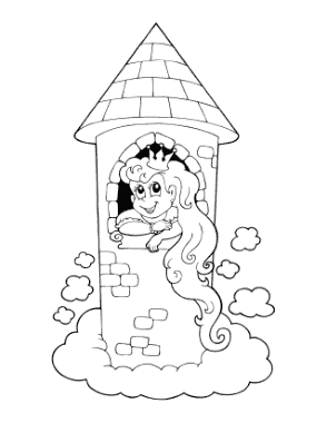 Princess In Tall Tower Flowing Hair Coloring Template