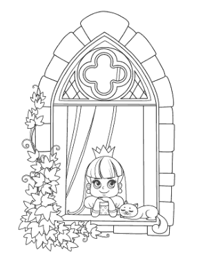 Princess Looking Out Window Cat Vine Coloring Template