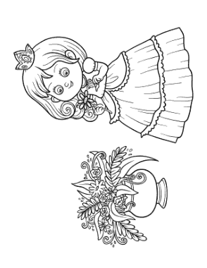 Princess Picking A Flower Coloring Template