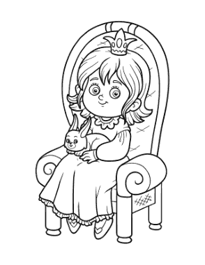 Princess With Bunny Rabbit Coloring Template