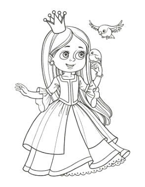 Princess With Little Birds Coloring Template