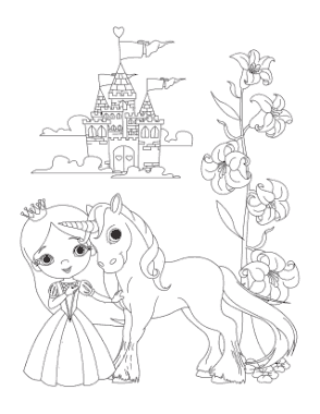Unicorn Princess Unicorn Palace Coloring Template