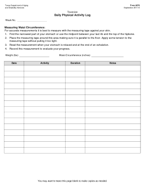 Daily Physical Activity Log Template