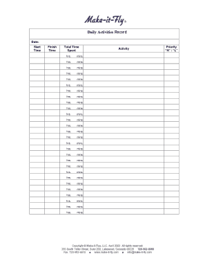 Log Sheet of Daily Activity Template
