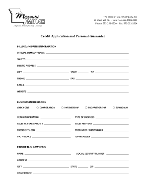 Credit Application and Personal Guarantee Template