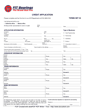 Credit Application Personal Guarantee Form Template