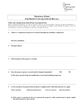 Proposal Form for Product Guarantee Template