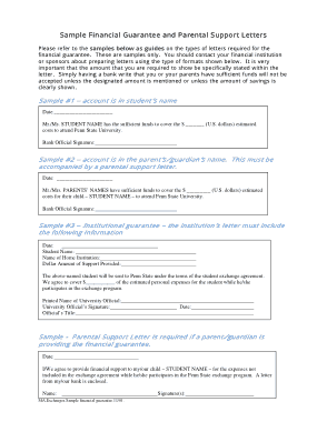 Sample Financial Guarantee and Parental Support Letter Template
