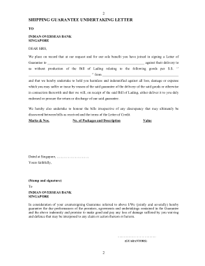 Shipping Guarantee Undertaking Letter Template