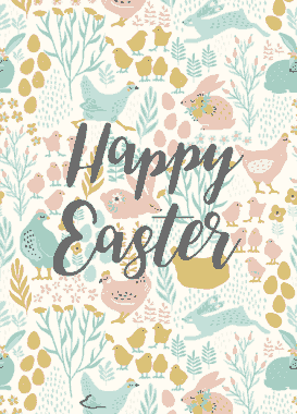 Easter Cards Chicken Rabbit Flowers Background Template