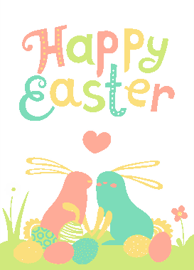 Easter Cards Colorful Bunnies Eggs Heart Template