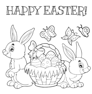 Free Download PDF Books, Easter Cards Coloring Basket Bunnies Eggs Template